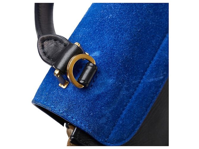 Céline Borsa trapezio in pelle scamosciata Celine 2WAY Blu - vista 6