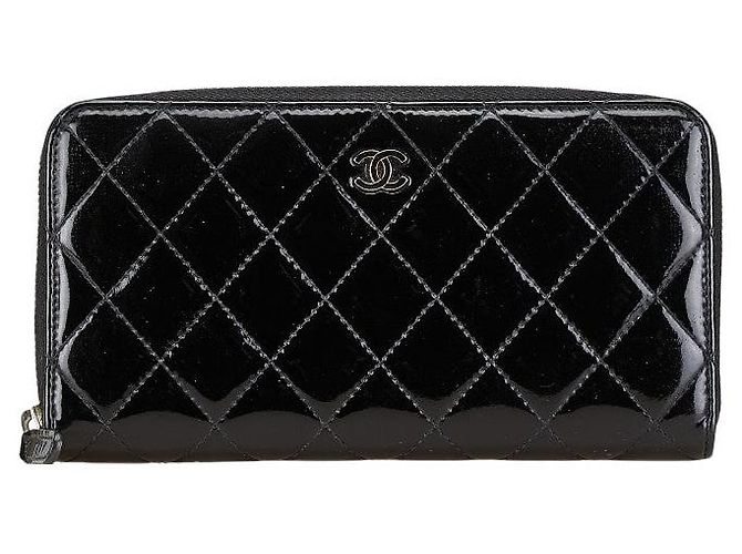 Chanel Matelasse Round Zip Wallet Black Leather ref.1828142 - Joli Closet