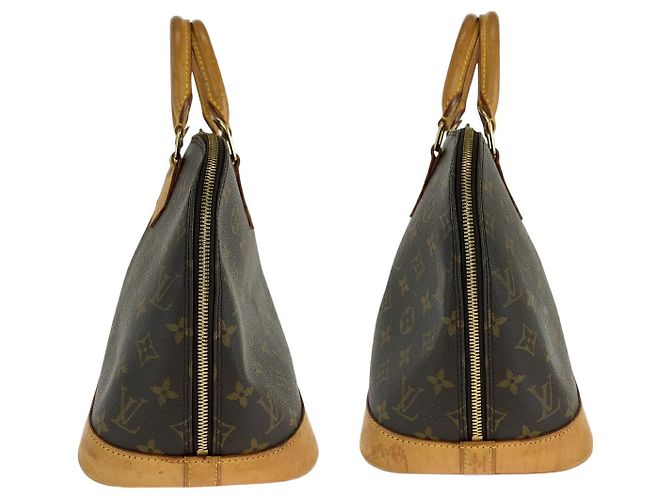 Sac à main Louis Vuitton Alma marron or PVC - vue 8