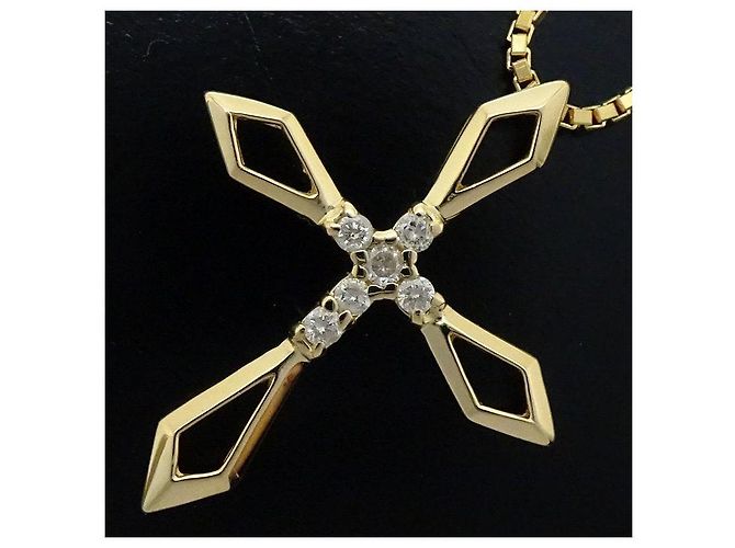 Autre Marque Collana Croce in Diamante 0,12ct K18YG Oro D'oro - vista 5