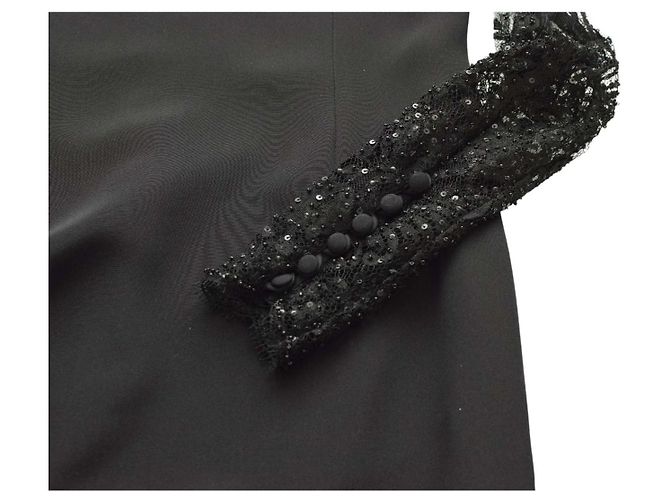 Escada Couture Black Silk Lace Beaded Maxi Evening Gown Dress 36 - view 3