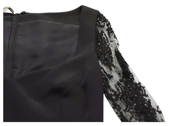 Escada Couture Black Silk Lace Beaded Maxi Evening Gown Dress 36 - view 7