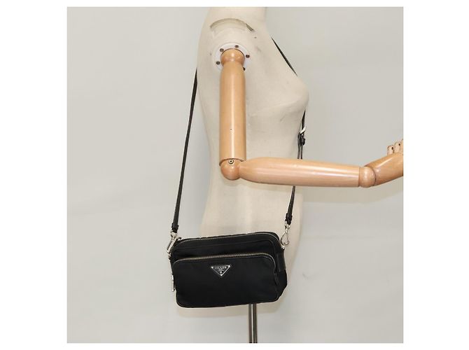 PRADA Borsa a Spalla in Nylon Pelle Nera Argento Autentica 97437 - vista 23