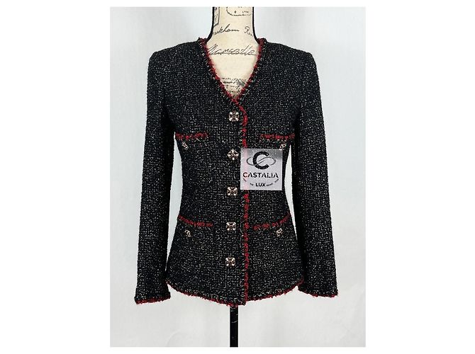 Chanel Nuevo Chaqueta de Tweed Negro con Botones Legendarios de Joyas - vista 6