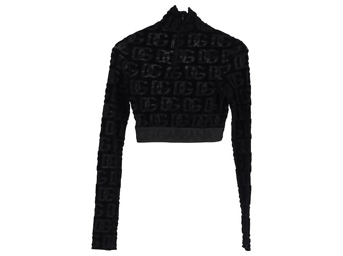 Top Corto DG-Logo en Jacquard de Algodón Negro de Dolce & Gabbana - vista 2