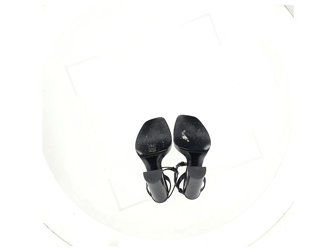 Sandales à plateforme à sangle à boucle Saint Laurent en cuir noir - vue 12
