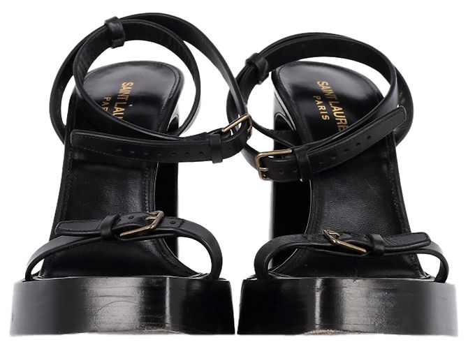 Sandales à plateforme à sangle à boucle Saint Laurent en cuir noir - vue 2