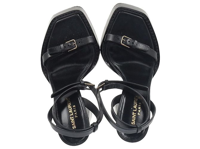 Sandales à plateforme à sangle à boucle Saint Laurent en cuir noir - vue 3