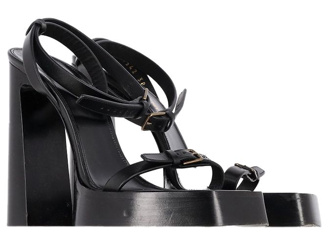 Sandales à plateforme à sangle à boucle Saint Laurent en cuir noir - vue 4