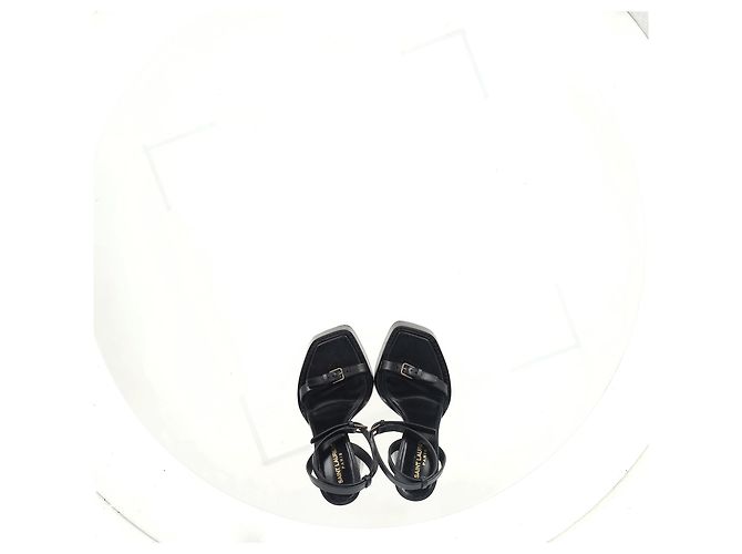 Sandales à plateforme à sangle à boucle Saint Laurent en cuir noir - vue 9