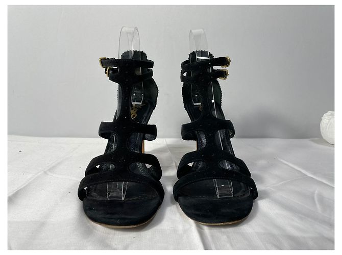Sandali Cage Saint Laurent in Camoscio Nero - vista 10