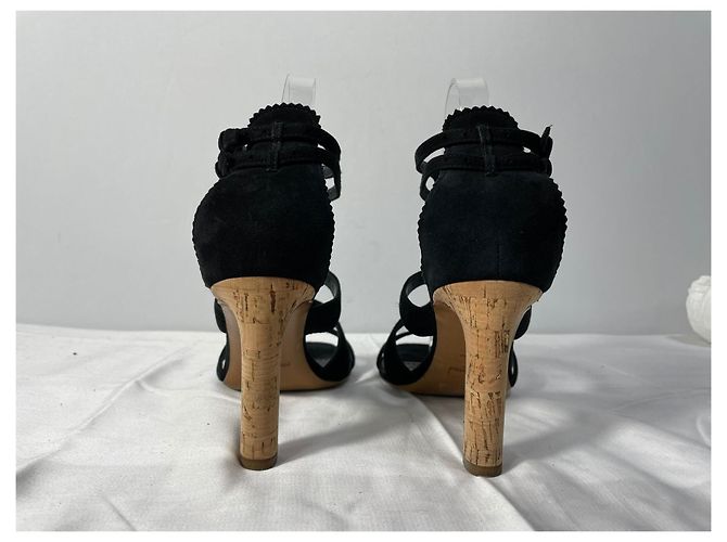 Sandali Cage Saint Laurent in Camoscio Nero - vista 11