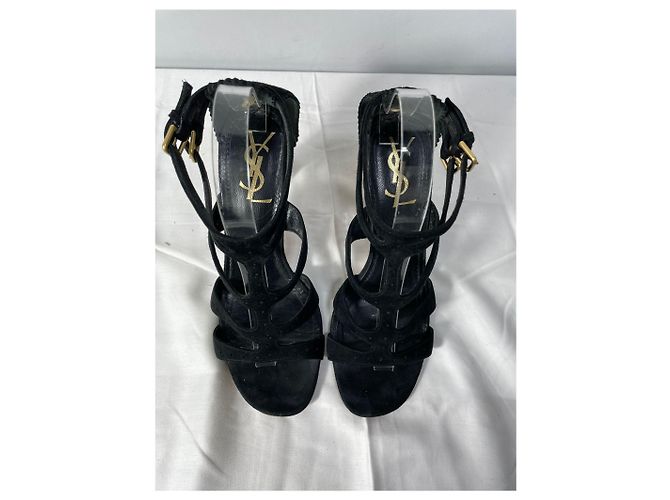 Sandali Cage Saint Laurent in Camoscio Nero - vista 13
