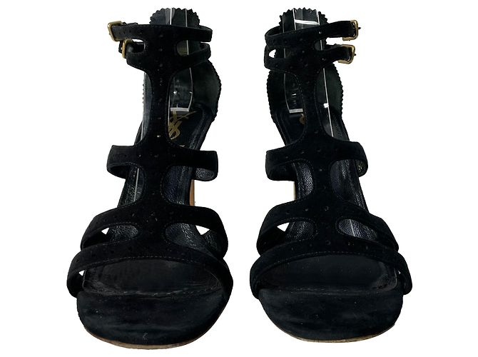 Sandali Cage Saint Laurent in Camoscio Nero - vista 3