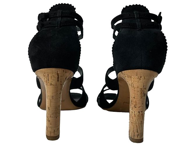 Sandali Cage Saint Laurent in Camoscio Nero - vista 4