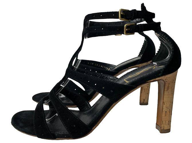 Sandali Cage Saint Laurent in Camoscio Nero - vista 5