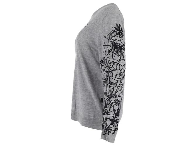 Grauer Wollpullover mit Rundhalsausschnitt im Rippenstrick von Love Moschino - Ansicht 2