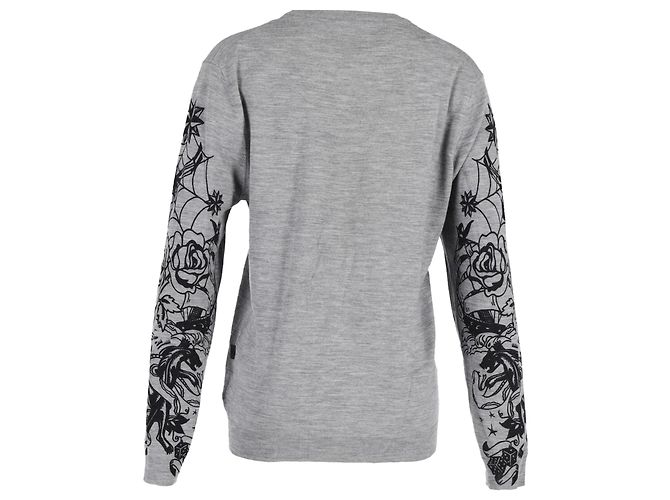Grauer Wollpullover mit Rundhalsausschnitt im Rippenstrick von Love Moschino - Ansicht 3