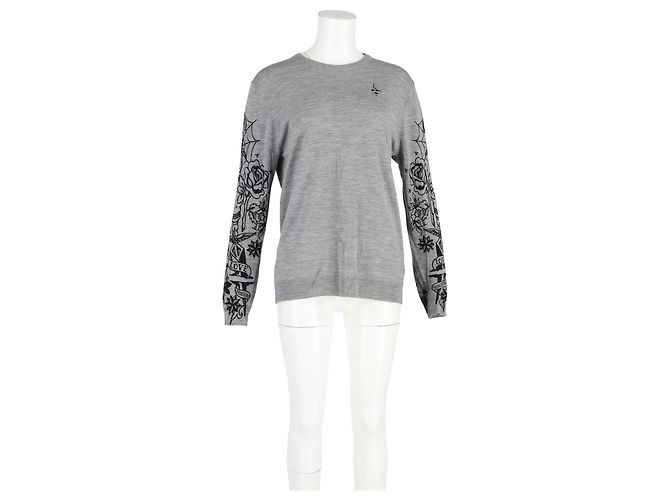 Grauer Wollpullover mit Rundhalsausschnitt im Rippenstrick von Love Moschino - Ansicht 4