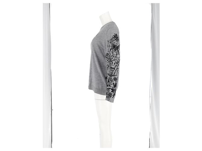 Grauer Wollpullover mit Rundhalsausschnitt im Rippenstrick von Love Moschino - Ansicht 5