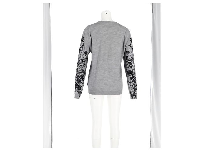 Grauer Wollpullover mit Rundhalsausschnitt im Rippenstrick von Love Moschino - Ansicht 6