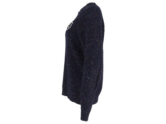 Moschino Logo-Patch-Pullover aus marineblauer Wolle - vista 2