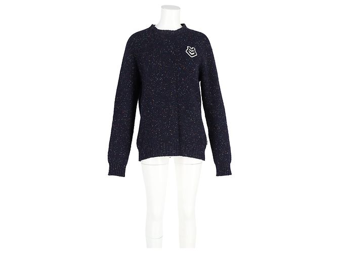 Moschino Logo-Patch-Pullover aus marineblauer Wolle - vista 4