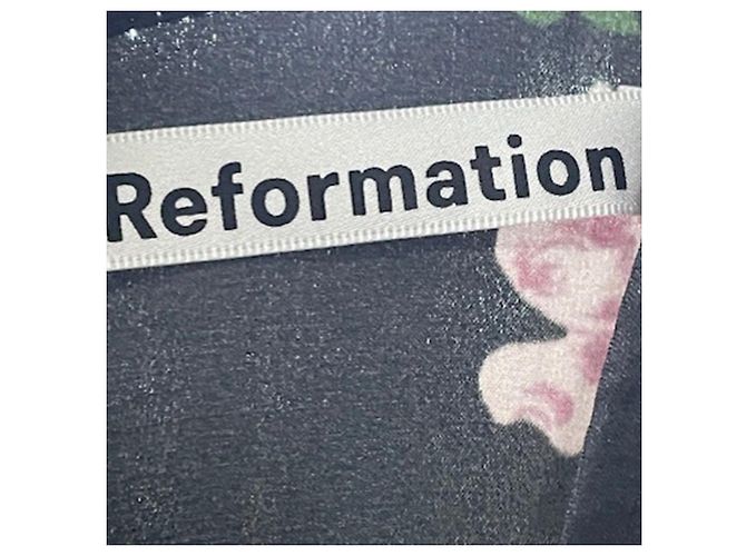 Abito midi a maniche lunghe in seta nera con stampa floreale Reformation Nero - vista 3