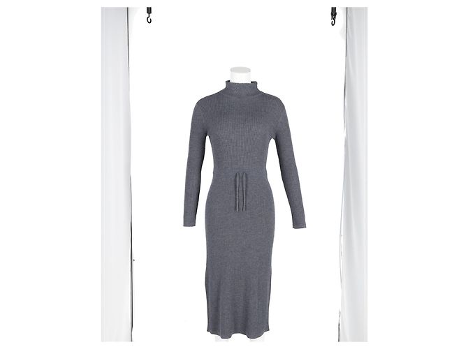 Apc Vestido de malha com gola alta A.P.C. Alma em lã merino cinza - vista 4