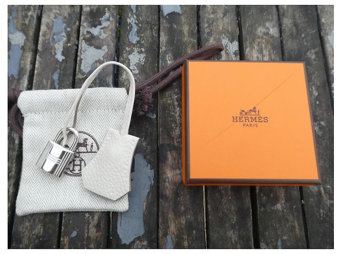 campanella, linguetta e lucchetto hermès nuovo per kelly birkin 18cms sacchetto antipolvere scatola Bianco - vista 2