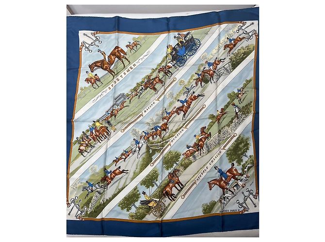Sciarpa di seta Hermès Sportsmen Blu - vista 2