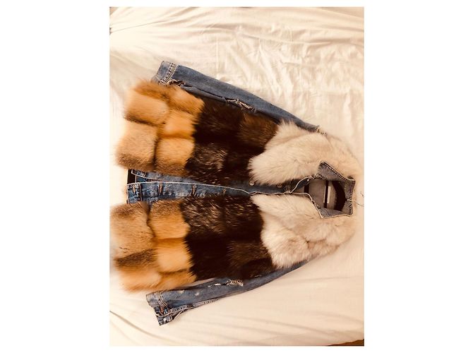 Chaqueta Bel Air de piel de zorro marrón beige Castaño Camello - vista 10