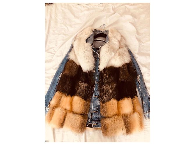 Chaqueta Bel Air de piel de zorro marrón beige Castaño Camello - vista 12