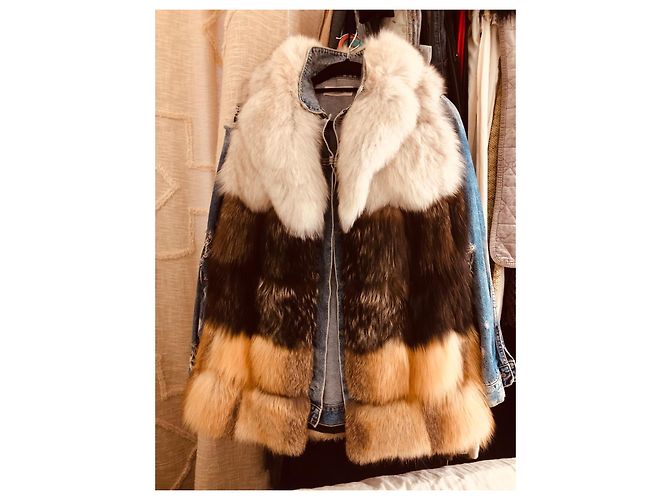 Chaqueta Bel Air de piel de zorro marrón beige Castaño Camello - vista 13