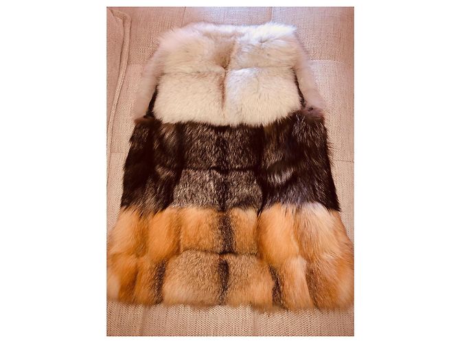 Chaqueta Bel Air de piel de zorro marrón beige Castaño Camello - vista 4