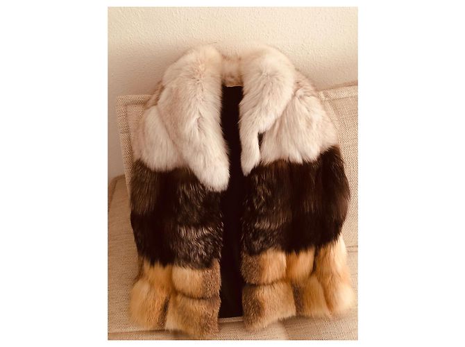 Chaqueta Bel Air de piel de zorro marrón beige Castaño Camello - vista 5