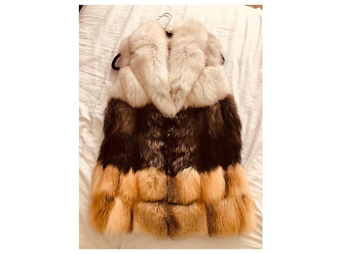 Chaqueta Bel Air de piel de zorro marrón beige Castaño Camello - vista 6