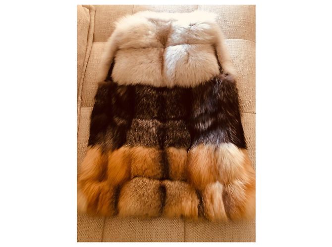 Chaqueta Bel Air de piel de zorro marrón beige Castaño Camello - vista 7