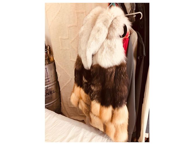 Chaqueta Bel Air de piel de zorro marrón beige Castaño Camello - vista 9