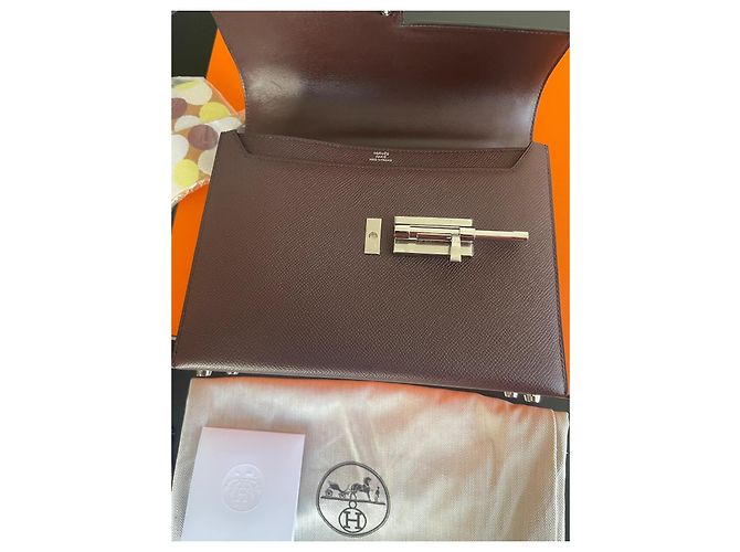 Borsa a mano Hermès Lock 21 in Pelle Rosso Scuro Bordò - vista 6