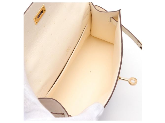Hermès Hermes Mini Kelly Ostrich Handbag Ivory White - view 3