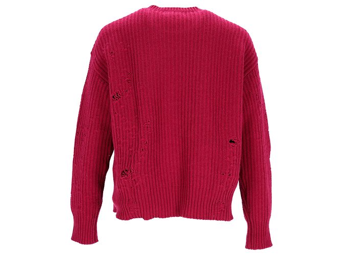 Dsquared2 Distressed Crewneck Sweater in Red Wool - view 3