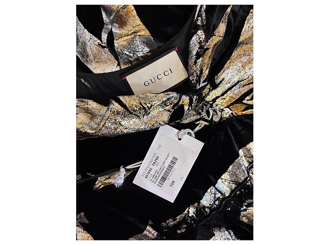 Abito da sera Gucci in velluto nero con effetto oro e argento - vista 11