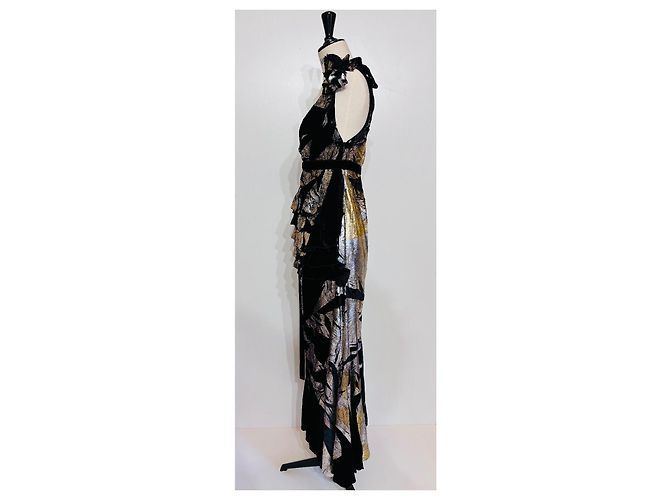 Abito da sera Gucci in velluto nero con effetto oro e argento - vista 6