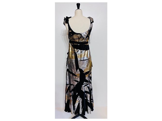 Abito da sera Gucci in velluto nero con effetto oro e argento - vista 8
