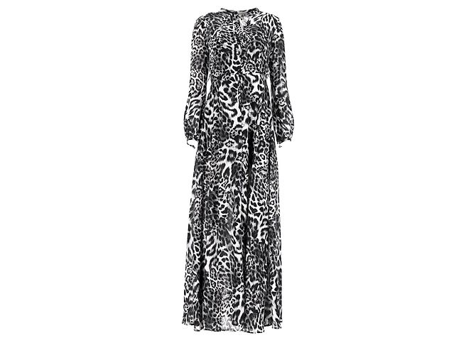 Abito maxi con bottoni a maniche lunghe in stampa leopardata Michael Kors in nero e viscosa nera Multicolore - vista 8