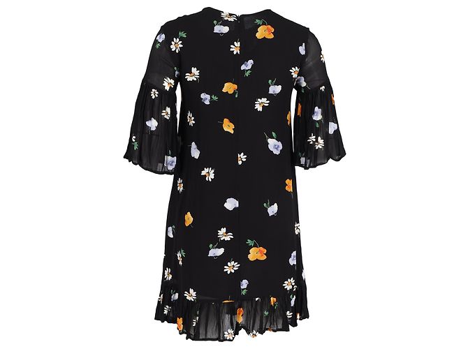Abito Mini Ganni Lorita in Georgette di Viscosa Nera Nero - vista 3