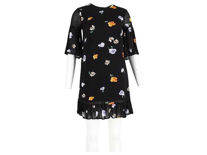 Abito Mini Ganni Lorita in Georgette di Viscosa Nera Nero - vista 4