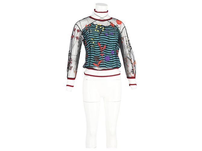 Fendi Mesh bestickte Bluse aus mehrfarbigem Nylon Mehrfarben - Ansicht 6