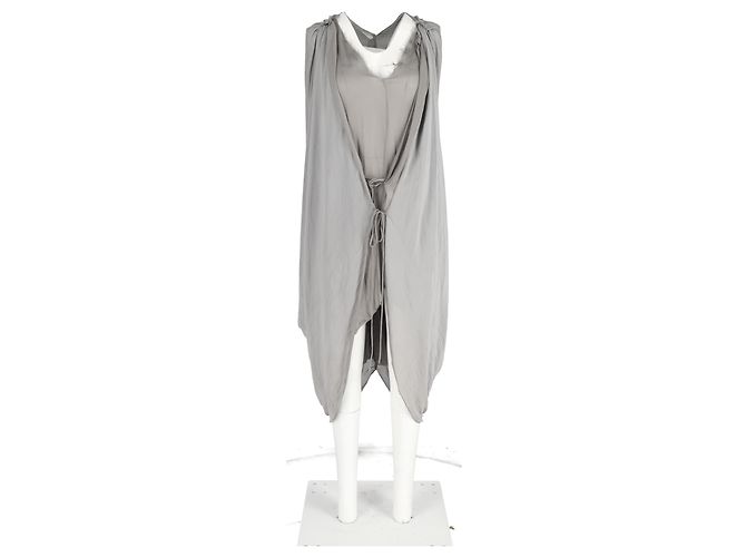 Vestido midi drapeado de Lanvin en lino gris - vista 4
